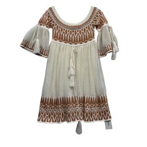 Ronny Kobo Women's Adina Mini Dress Geometric Pattern Tassel Bell‎ Sleeve Boho S